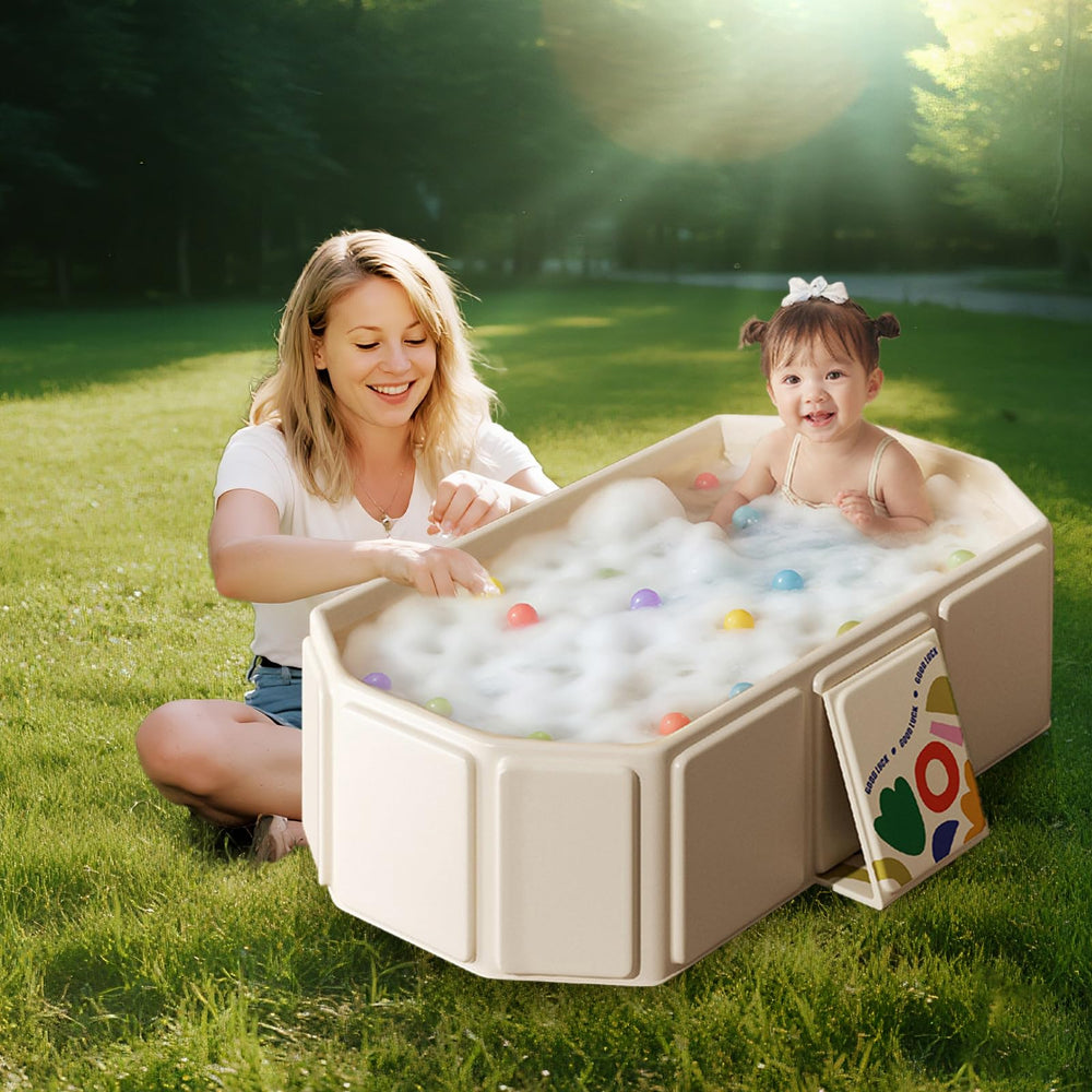 FunTankie toddler bath tub raised sides prevent spills during bath time.