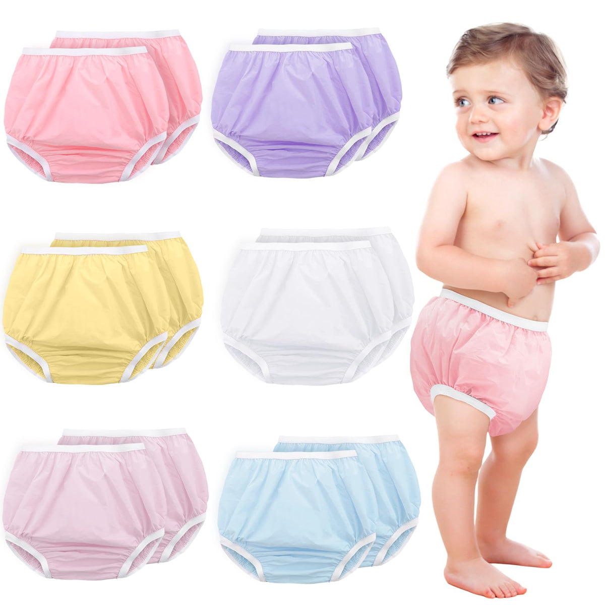 Funtery 12-pack toddler waterproof pants shown for durable, reusable training pants.