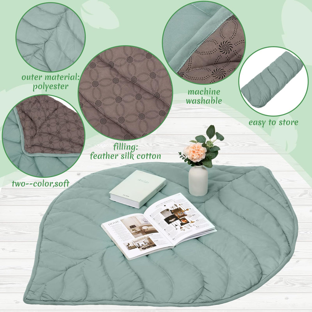 Funtery leaf rug decor in nursery, green front and gray back