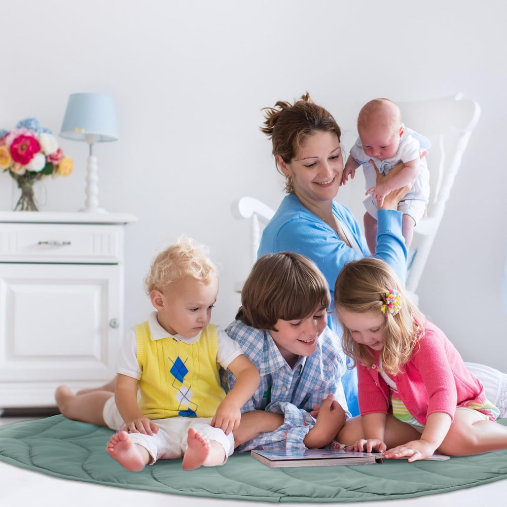 Funtery play mat leaf design, gray back, versatile for tummy time and picnics