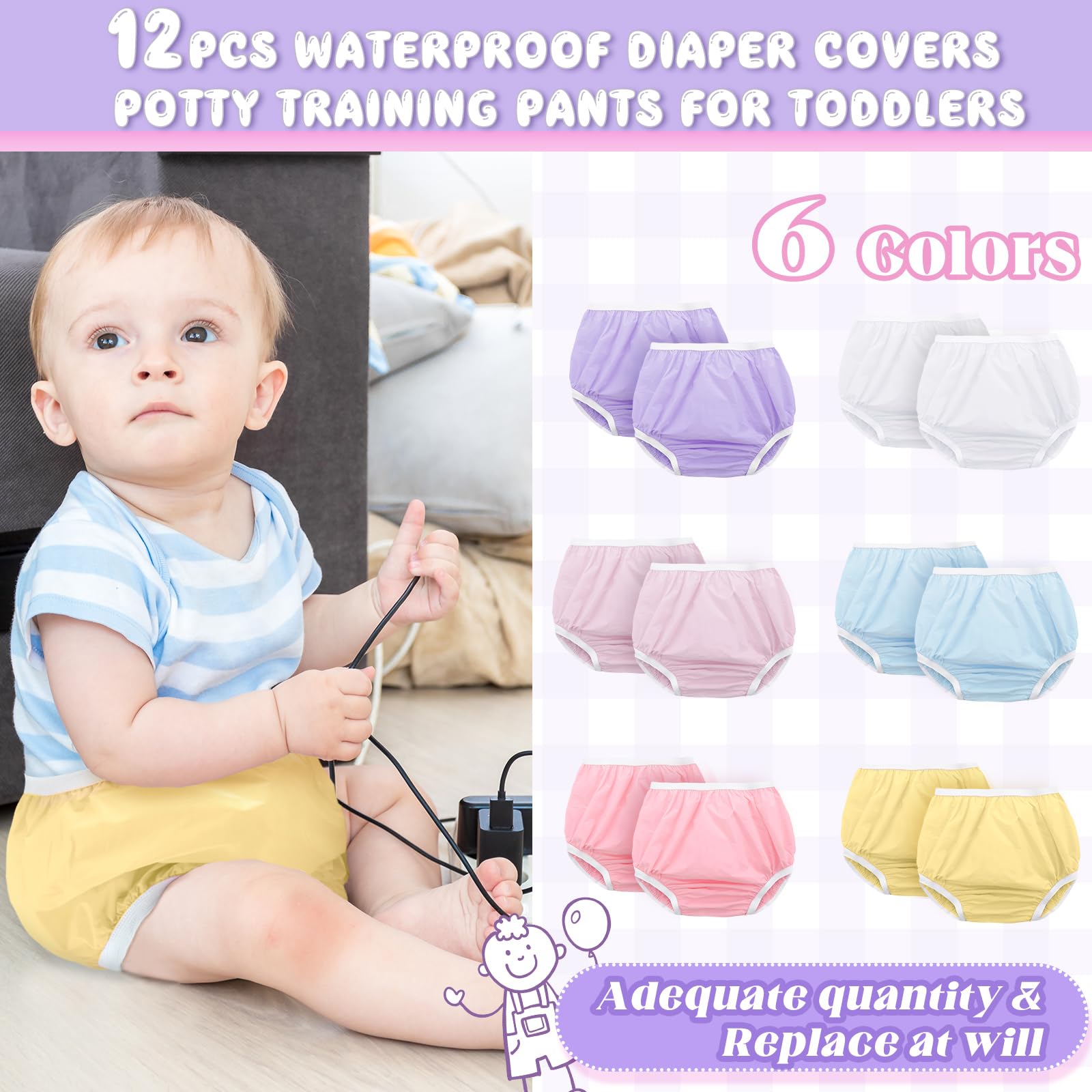 Funtery colorful 3T diaper covers are reusable and easy to wash.