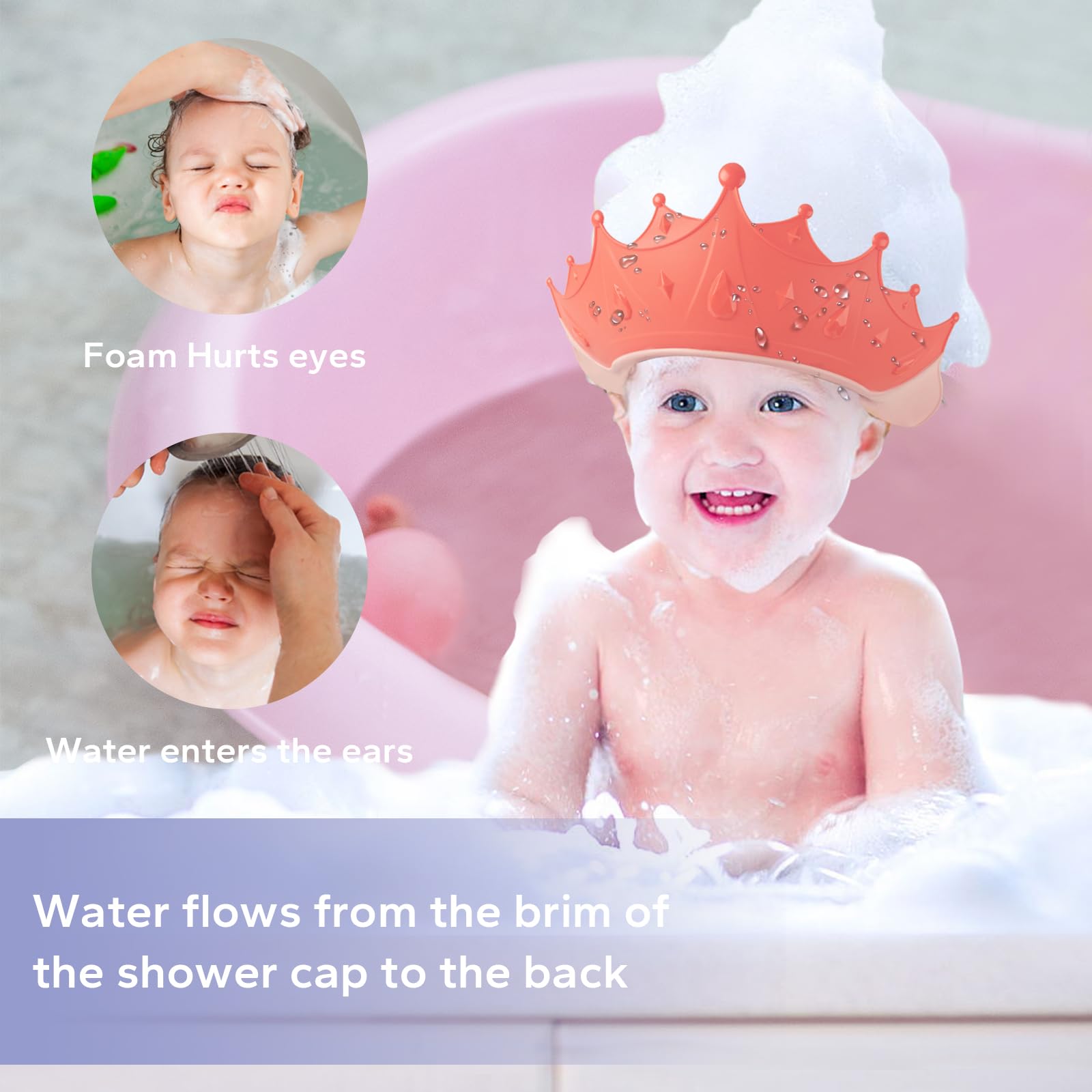 FUNUPUP Baby Shower Cap back water-flow design channels water away from ears.