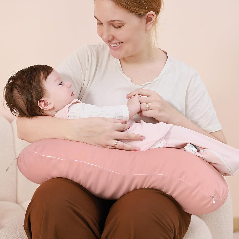 FUNUPUP bamboo nursing pillow cover machine-washable label highlighting easy cleaning