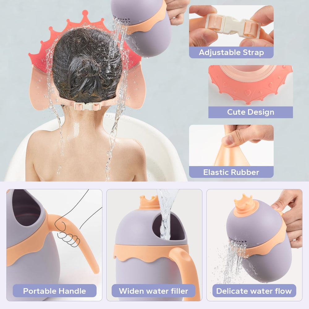 FUNUPUP shampoo rinse cup wide spout delivers gentle, even water for calm baths.