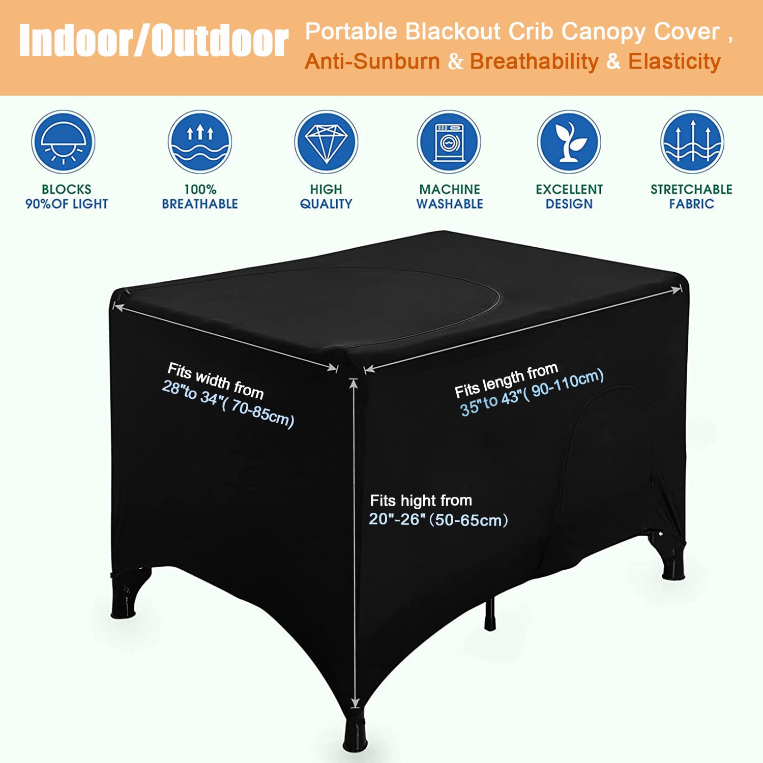 Funvalley Surperfect blackout crib canopy cover side vent for partial opening.