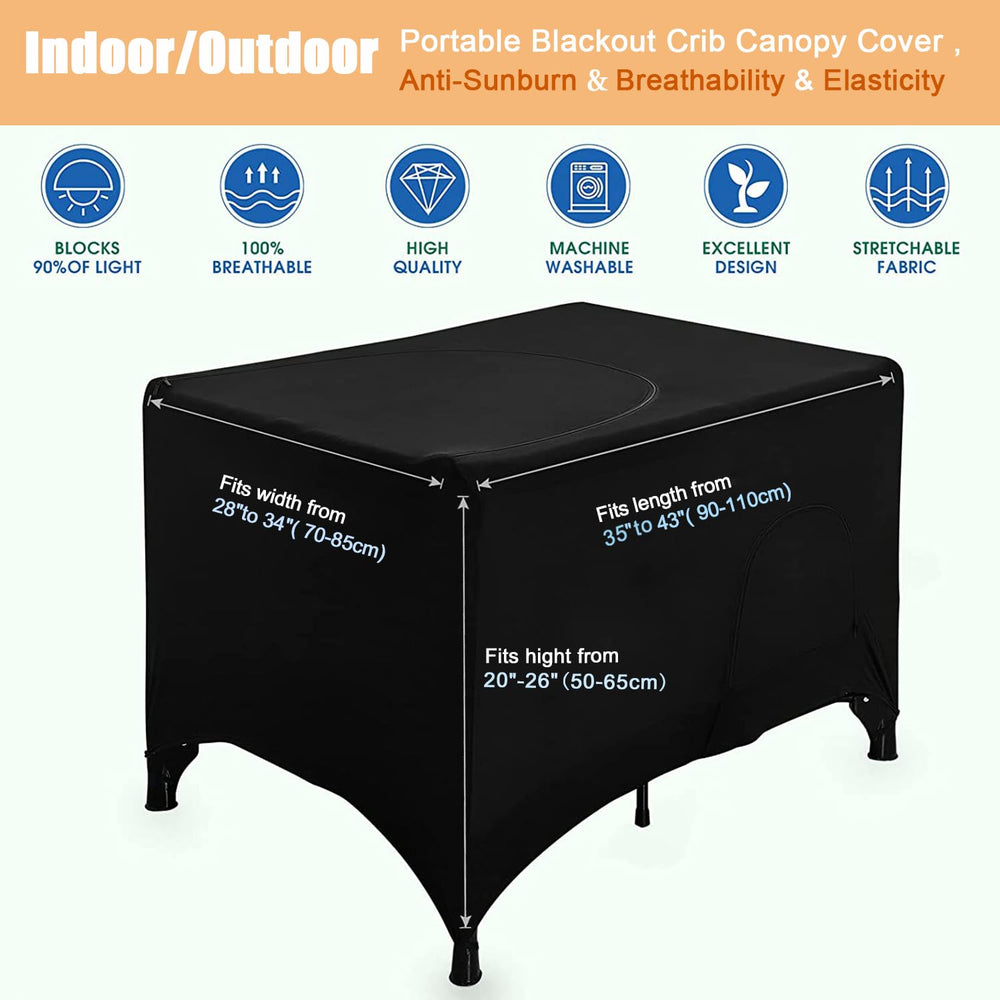 Funvalley Surperfect blackout crib canopy cover side vent for partial opening.