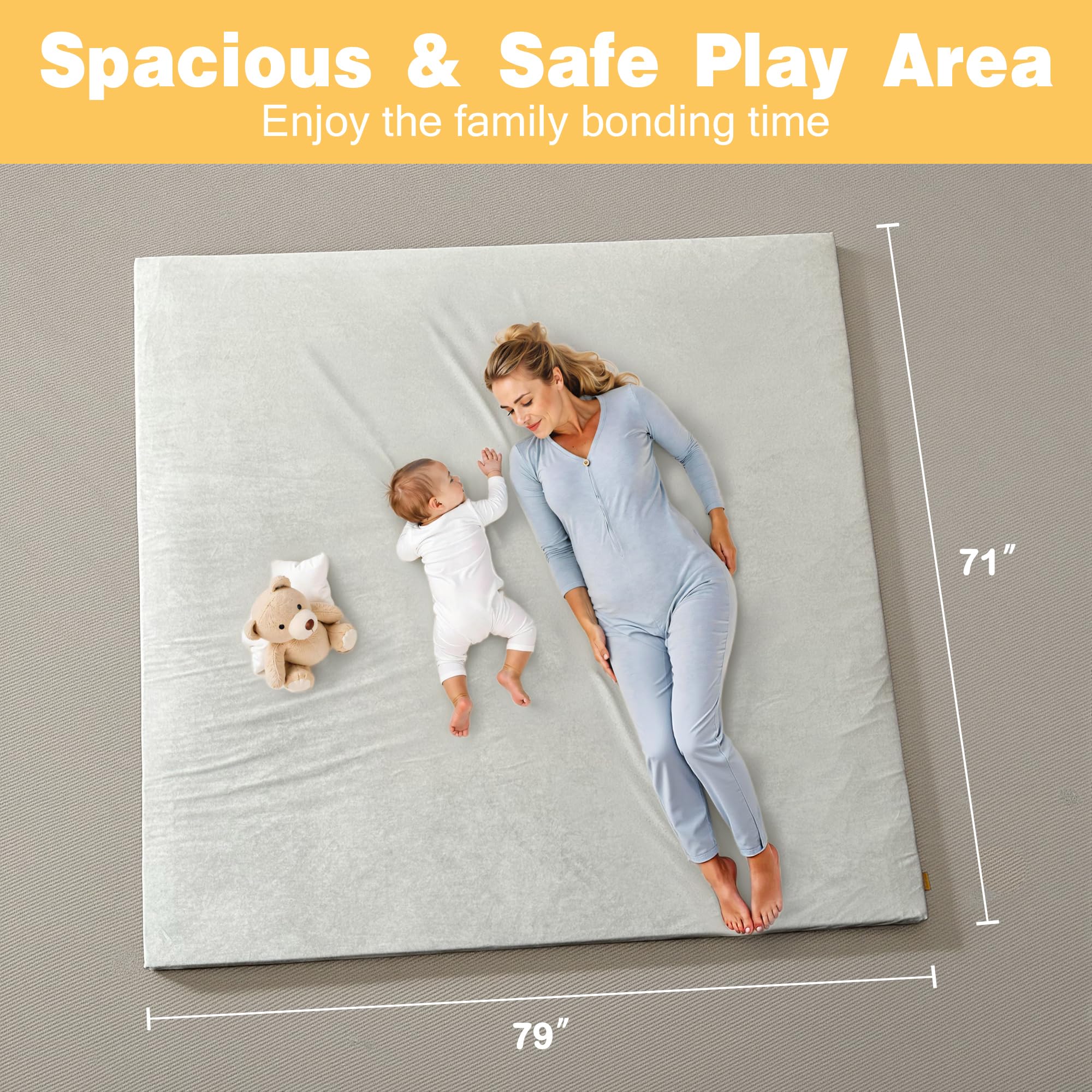 Funyoo baby play mat non-slip bottom secures stable floor play.