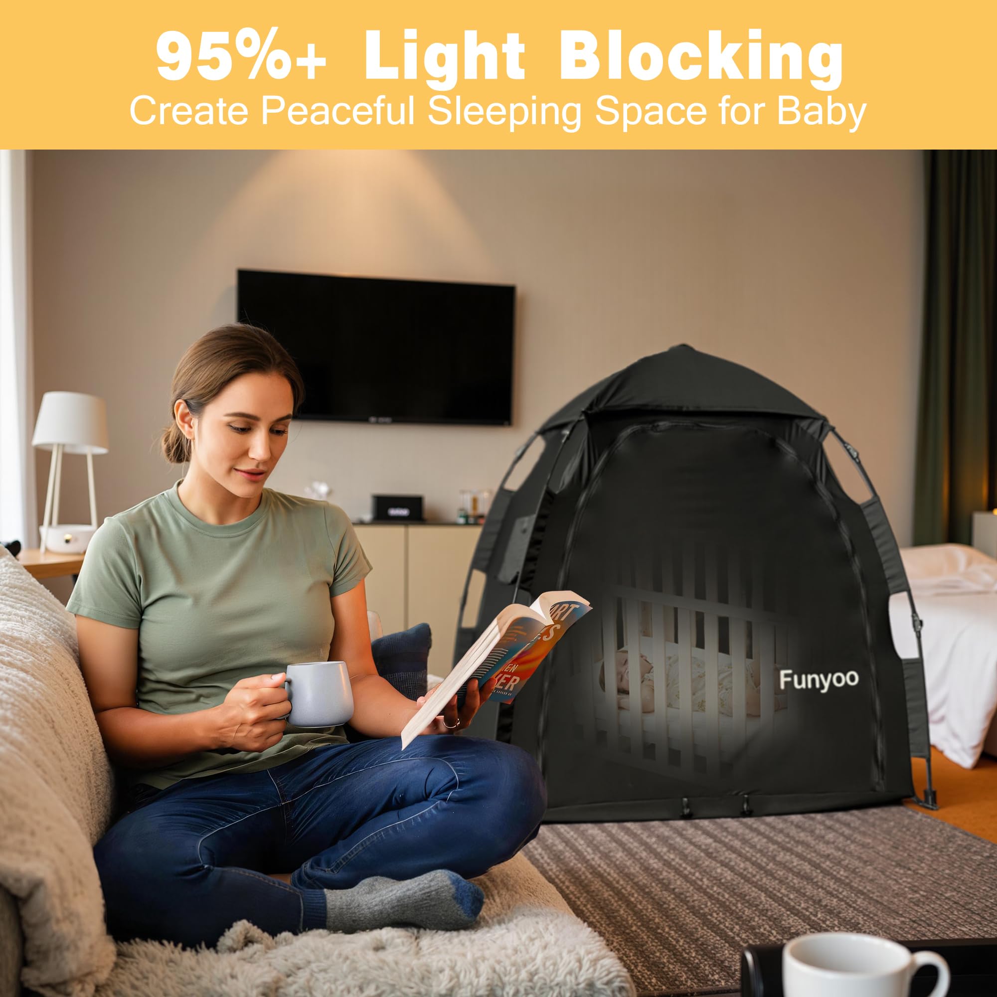 Funyoo blackout tent one-click setup demonstrates effortless deployment for travel days.