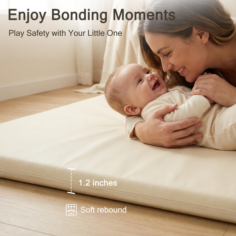 Funyoo padded play mat safety certification image highlights toxin-free space for peace of mind.