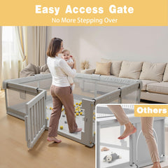 Funyoo easy-gate access lets caregivers enter the playpen without climbing.