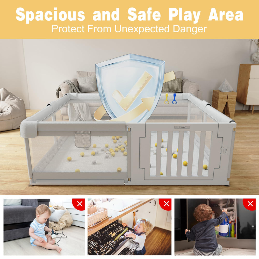Funyoo playyard frees your hands for chores while your child plays nearby.