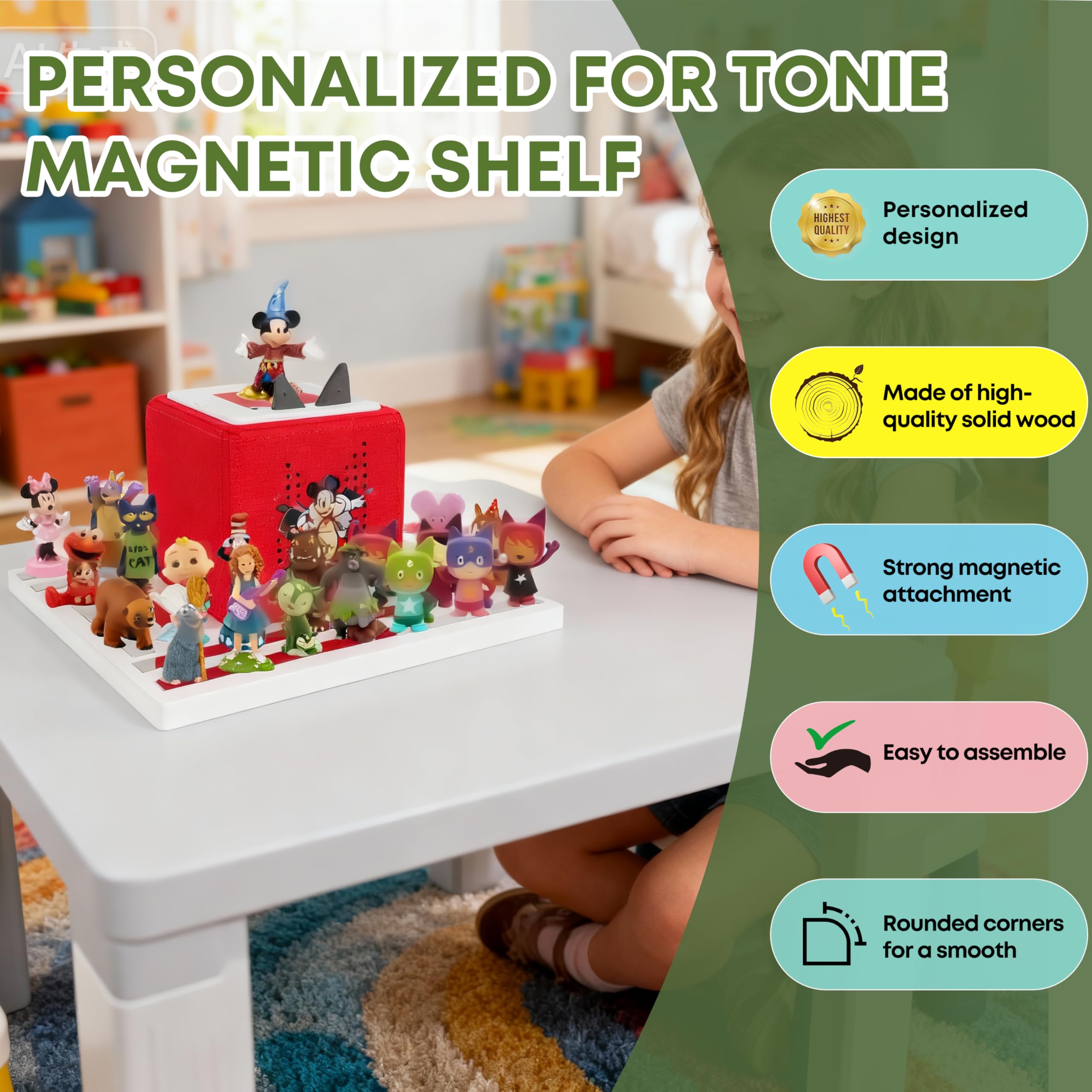 FURAOMEILI Tonies shelf wood rounded edges ensure kid safety