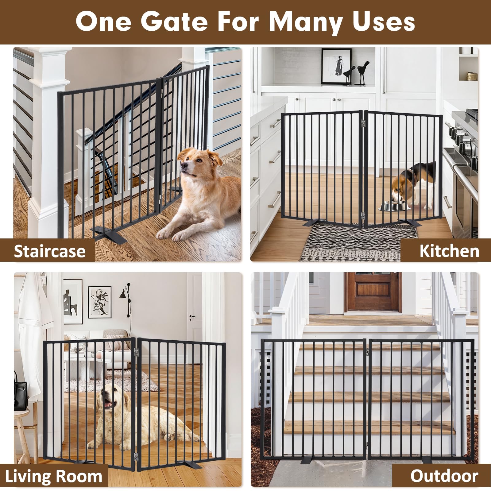 Furggis 52in dog gate with stable base on varied floors.