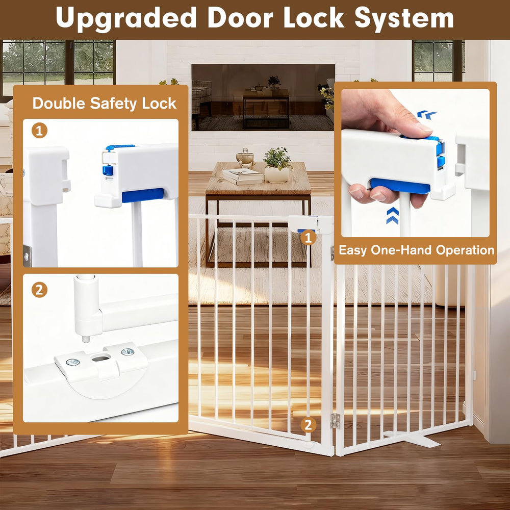 Furggis dog gate door with dual lock keeps pets secure and gate reliably closed.