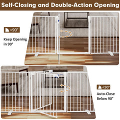 Furggis dog gate door with freestanding design enables secure one-handed pet access.