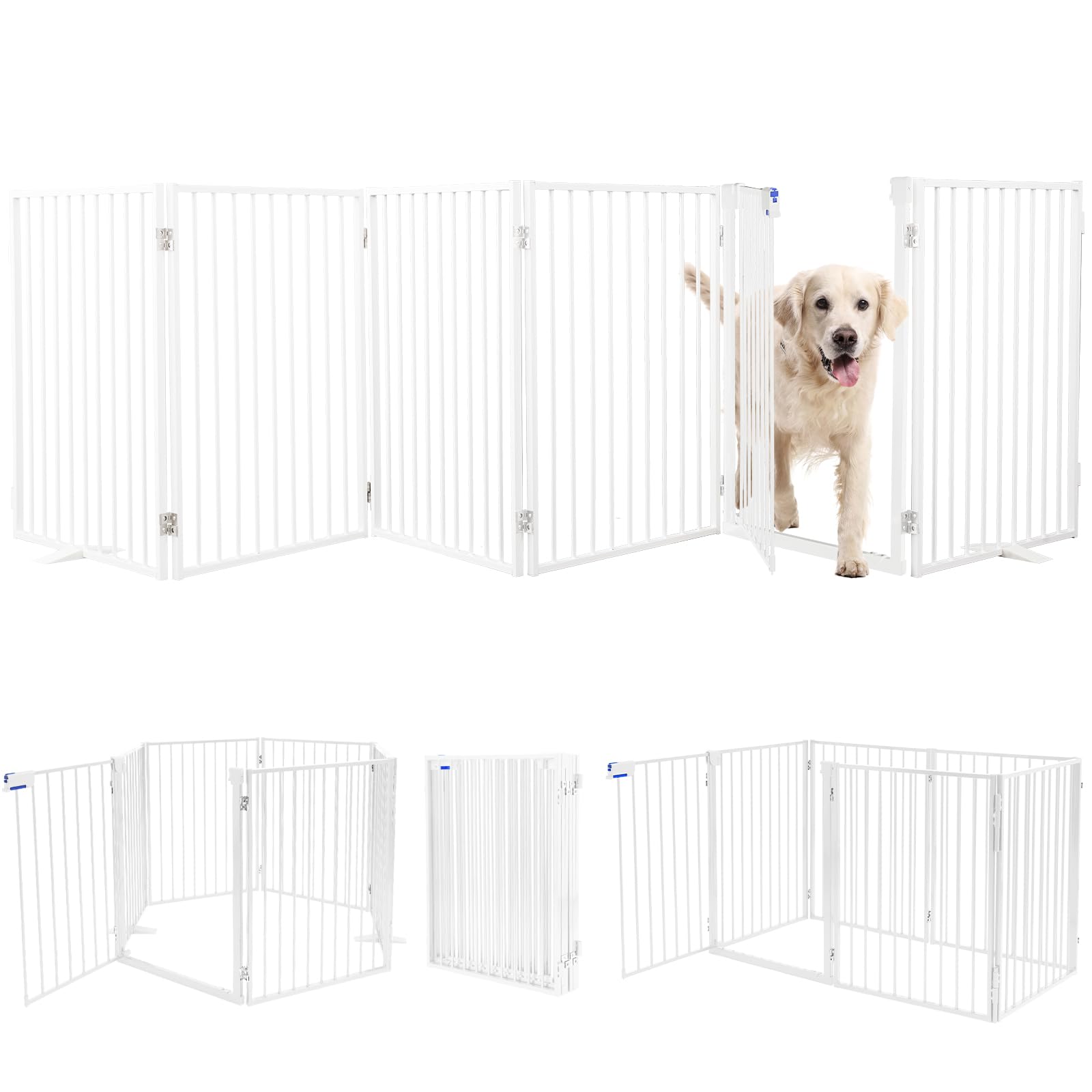 Furggis metal dog gate front view shows sturdy freestanding stability for stairs