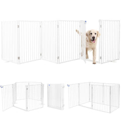 Furggis metal dog gate front view shows sturdy freestanding stability for stairs