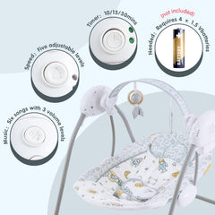 Furmubei baby swing 5-speed control for customizable soothing.