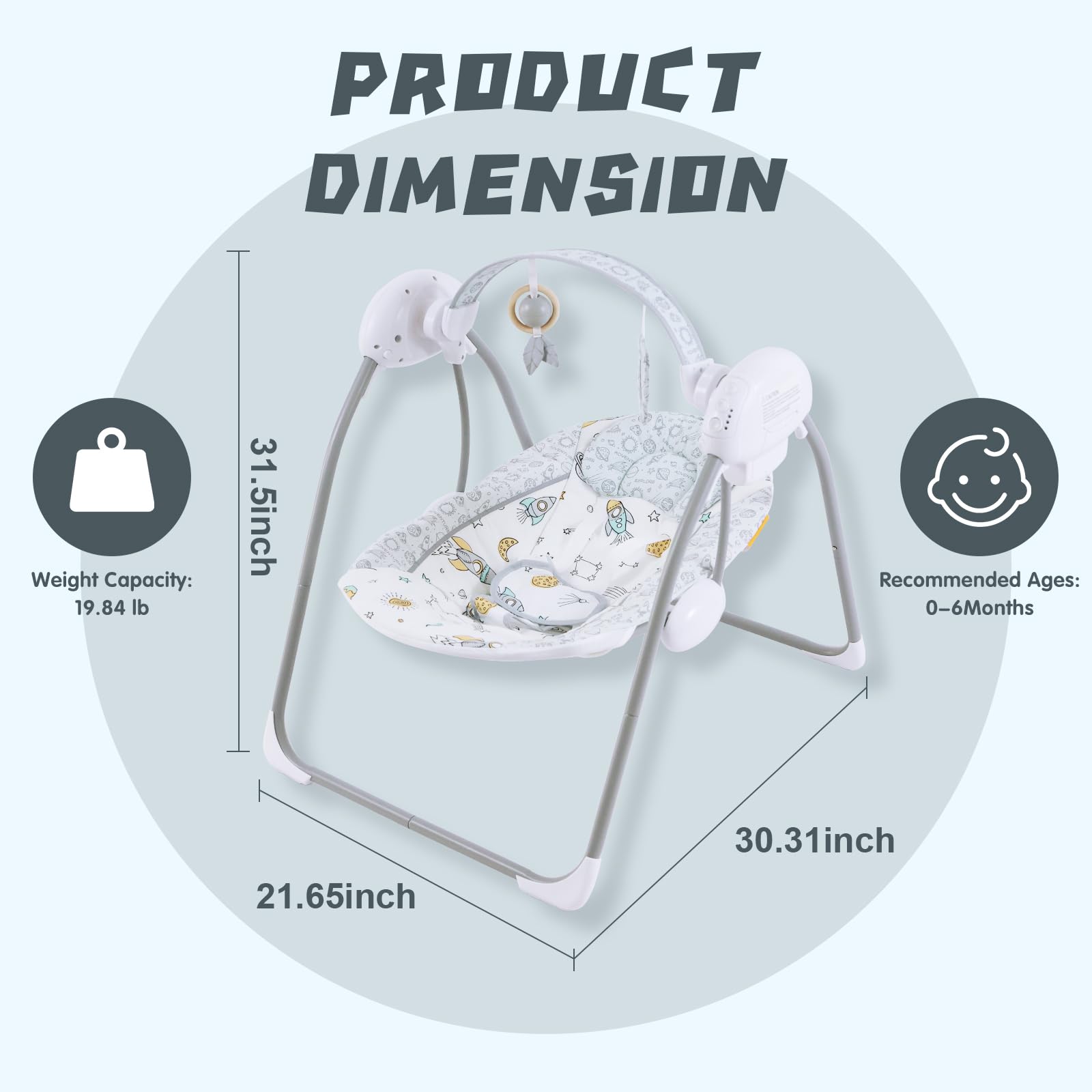 Furmubei portable baby swing built-in melodies with adjustable volume to soothe baby.