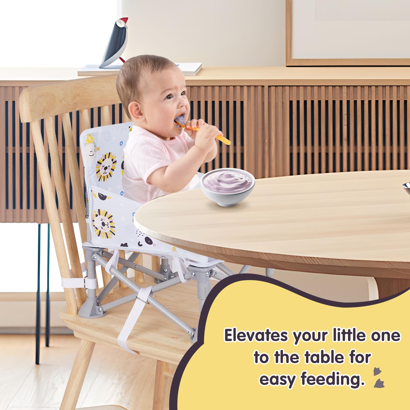 Furmubei booster seat safety belt and non-slip feet support stability.