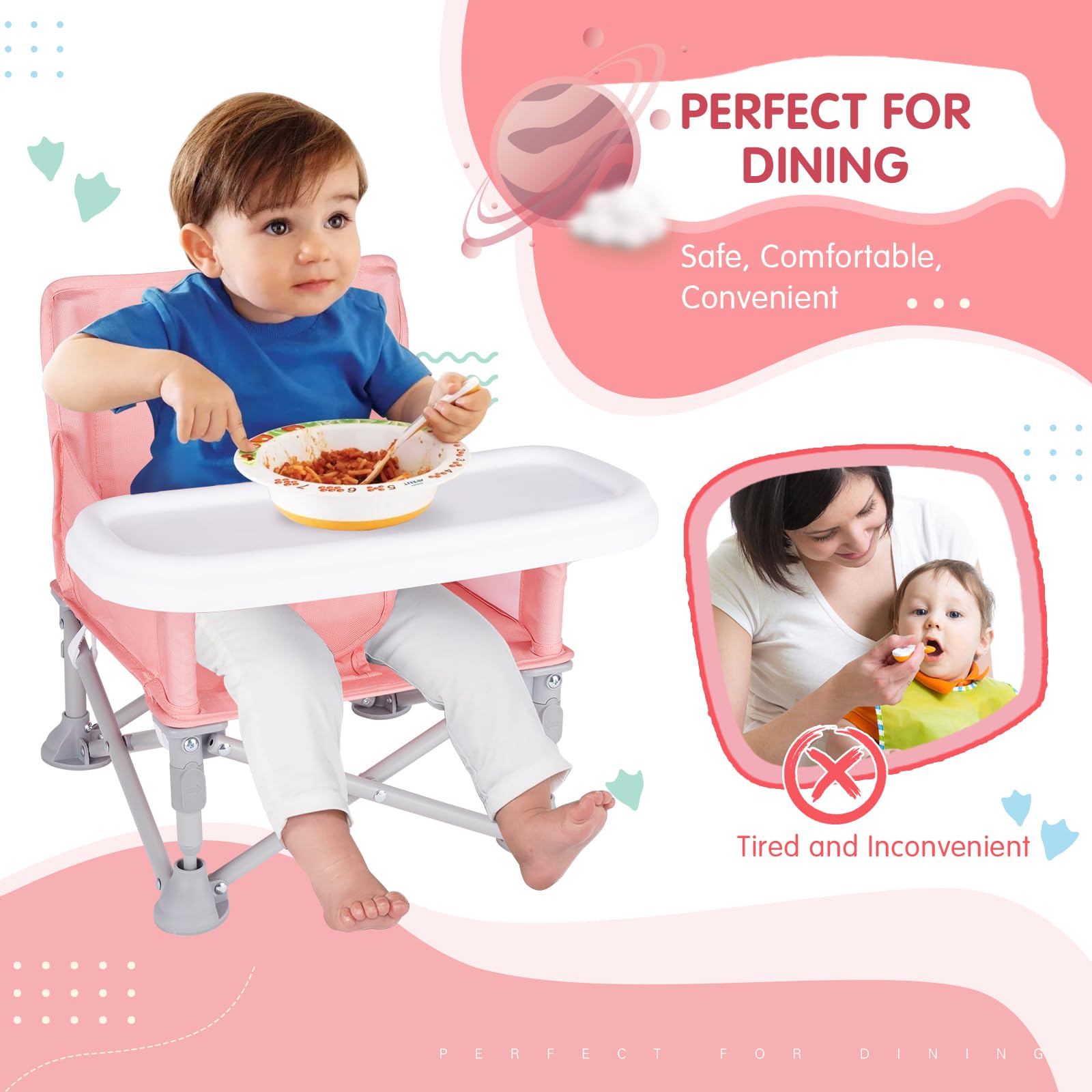 Furmubei booster seat with storage bag shows travel-ready convenience.