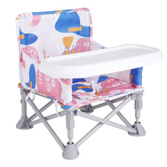 Furmubei portable booster seat with tray for on-the-go feeding convenience.