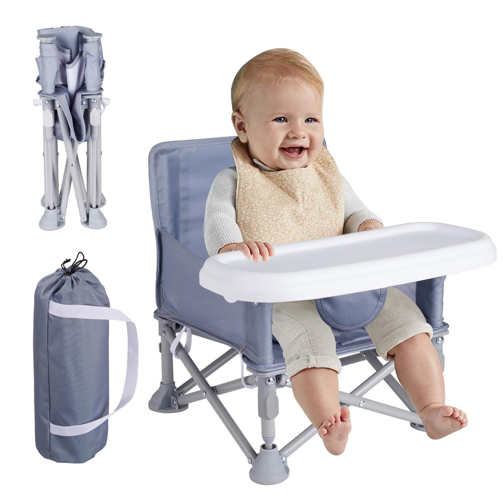 Furmubei portable baby booster seat with tray for dining and travel convenience.