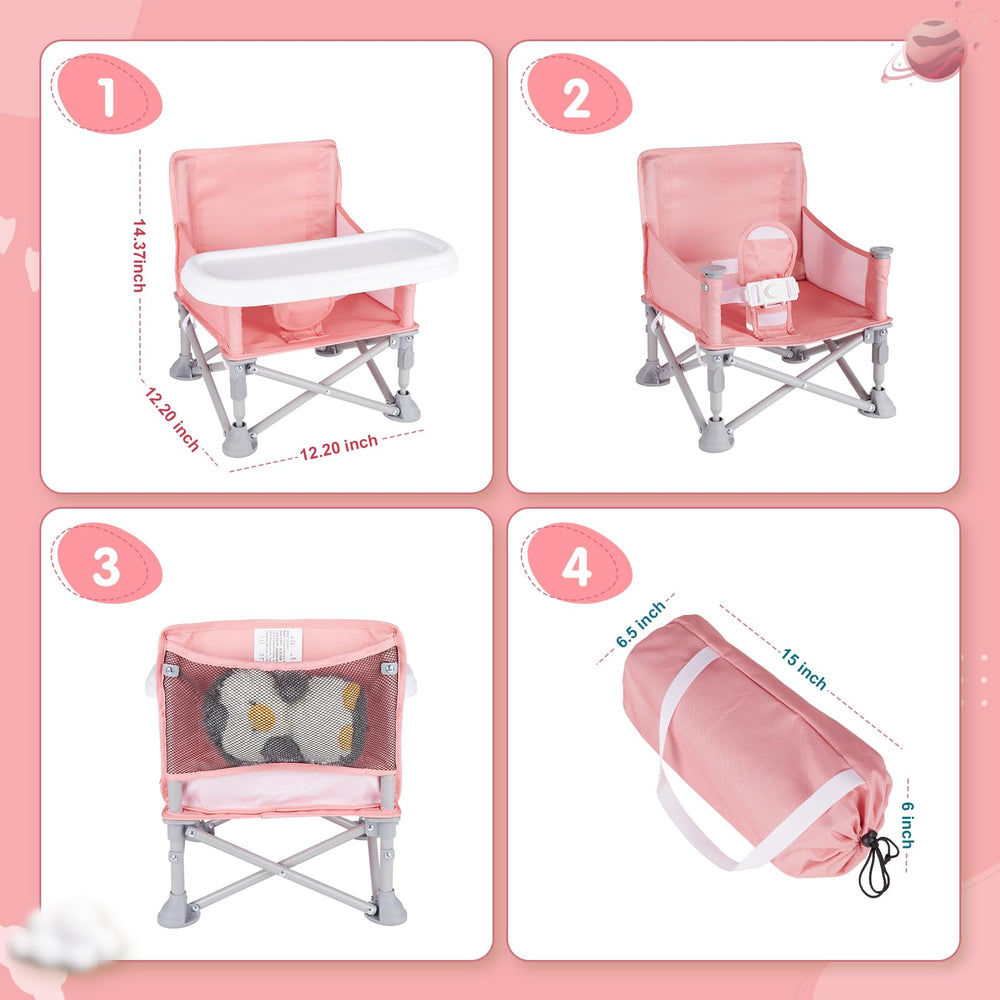 Furmubei booster seat with tray shows tray-ready dining setup.