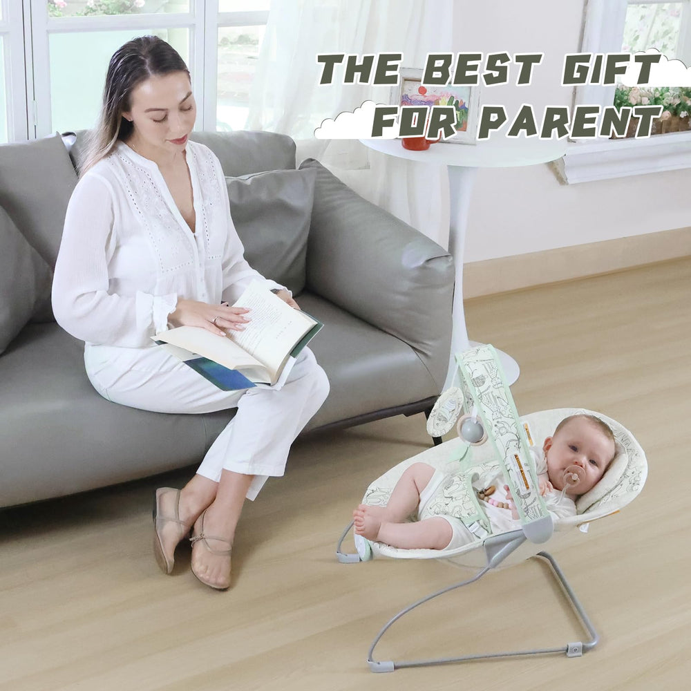 Furmubei portable baby bouncer demonstrates indoor outdoor use for homes and yards