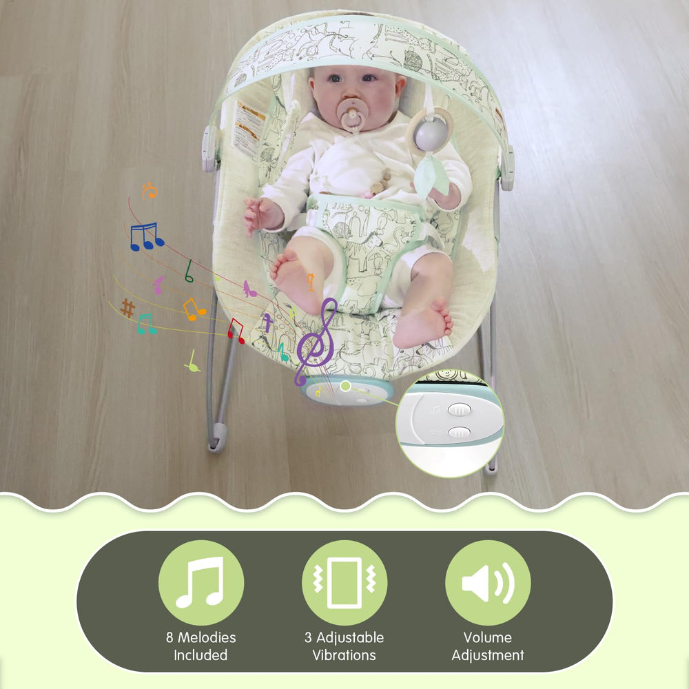 Furmubei portable baby bouncer safety harness secures infant during use