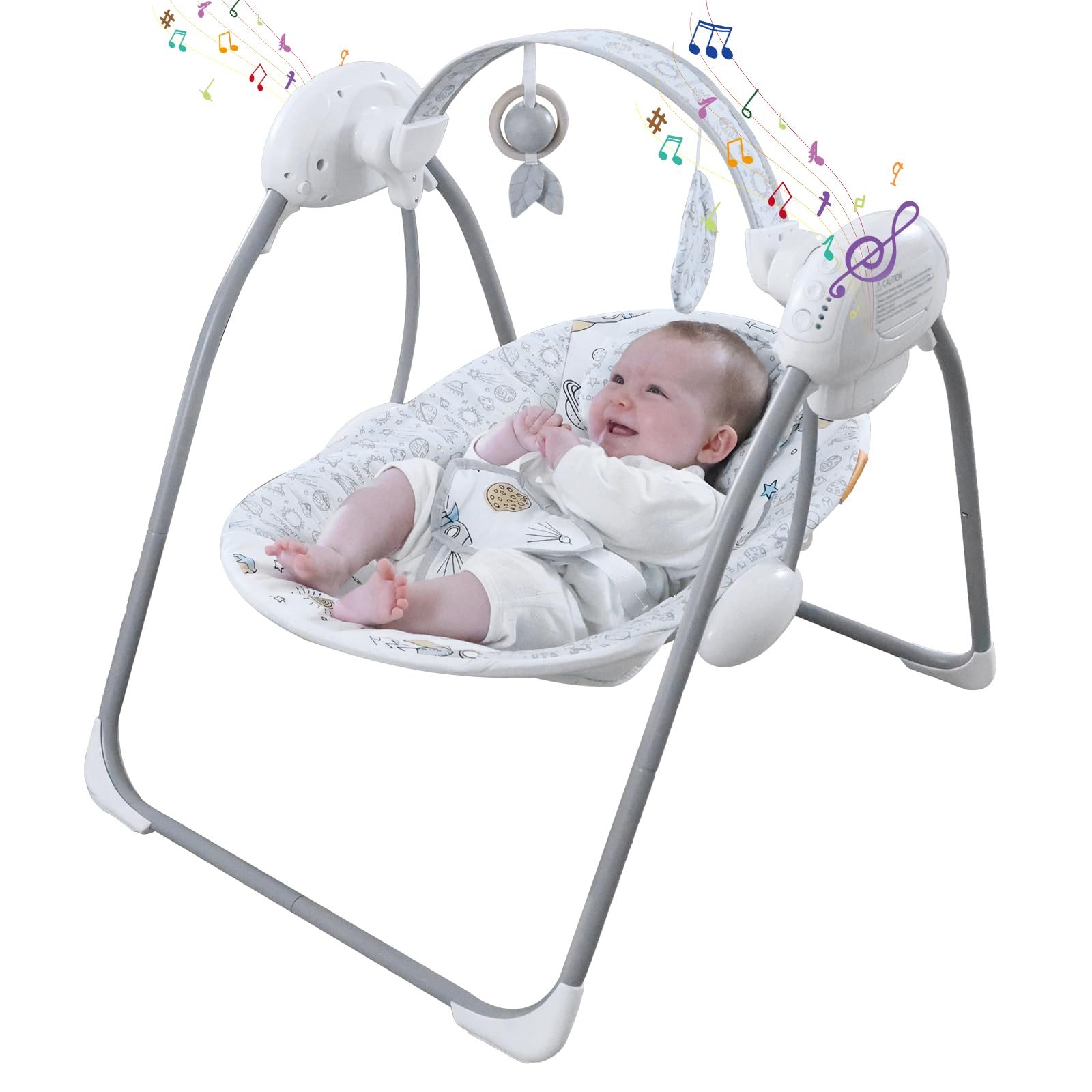 Furmubei portable baby swing folded for travel storage convenience.