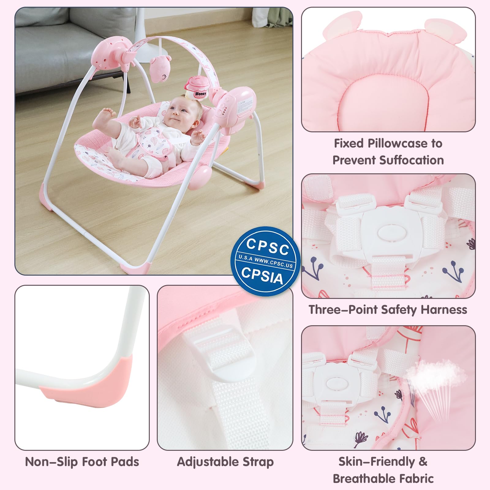 Furmubei portable baby swing open dimensions offer a roomy, secure space indoors or outdoors.