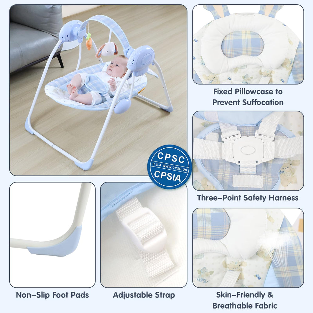 Furmubei portable baby swing opened setup showing roomy seat for infants