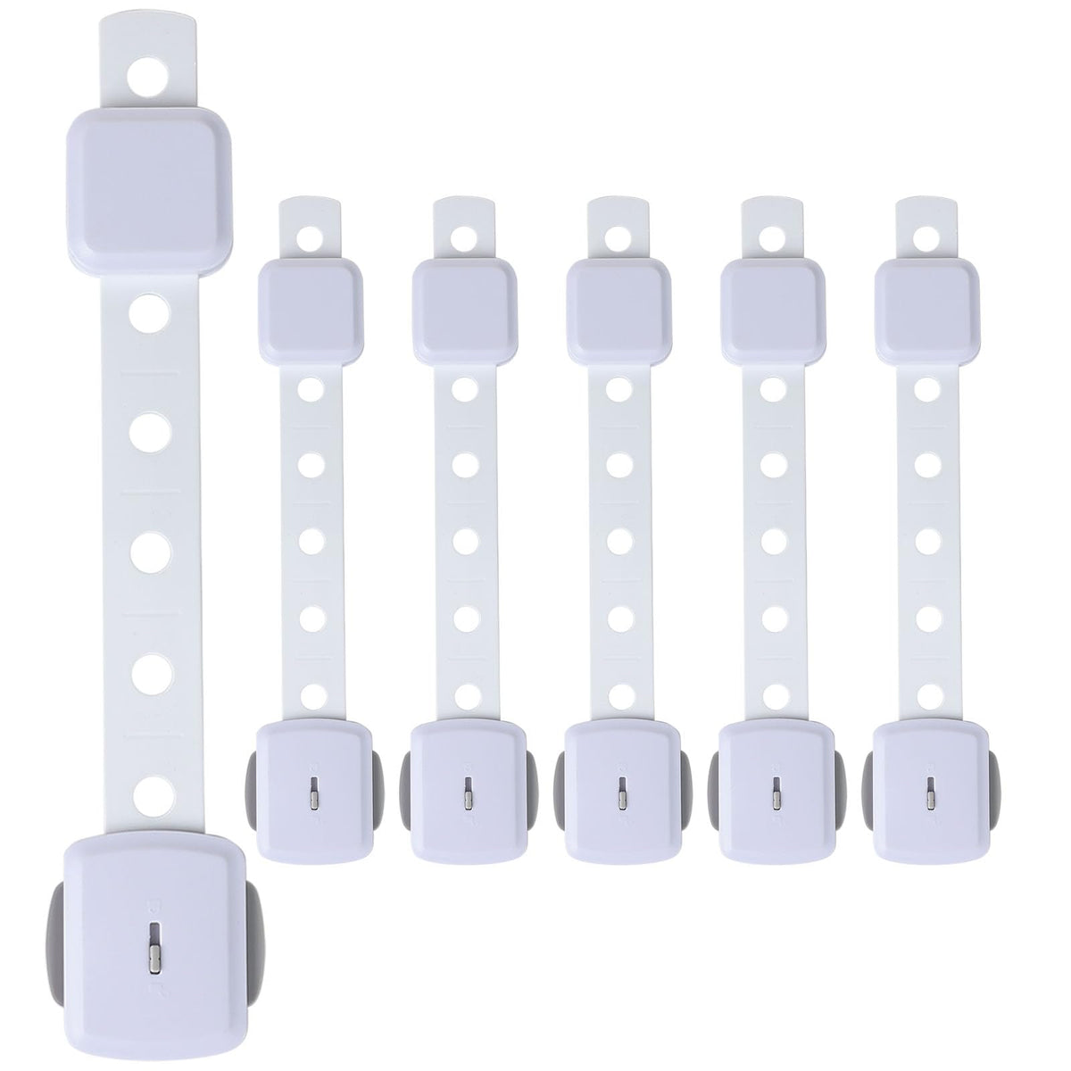 Fursafe&Q cabinet lock closeup shows adhesive tape for quick babyproofing