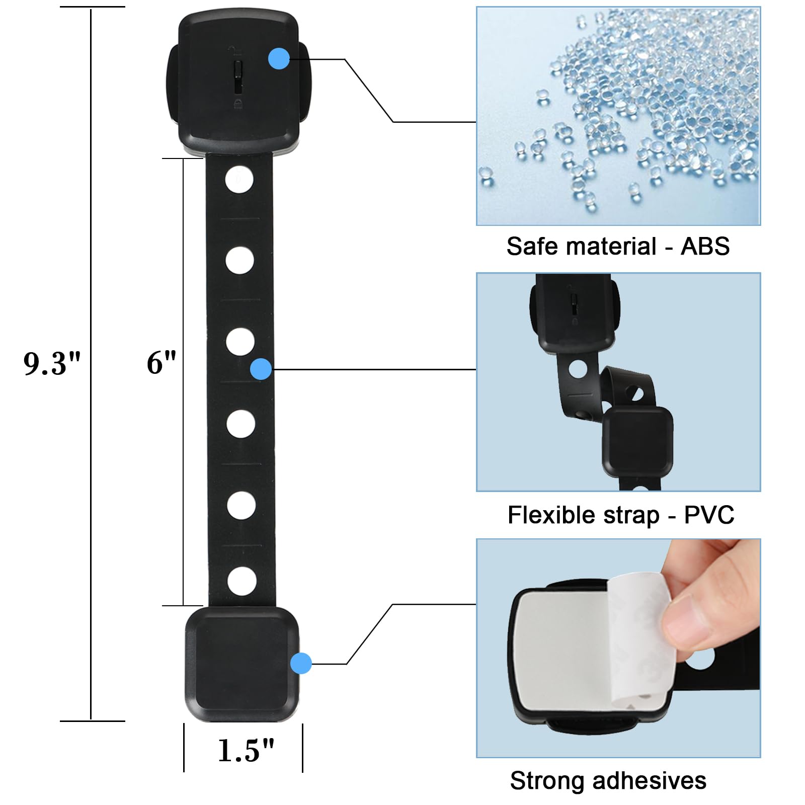 Fursafe&Q Cabinet Lock adjustable-strap extended for versatile furniture fit