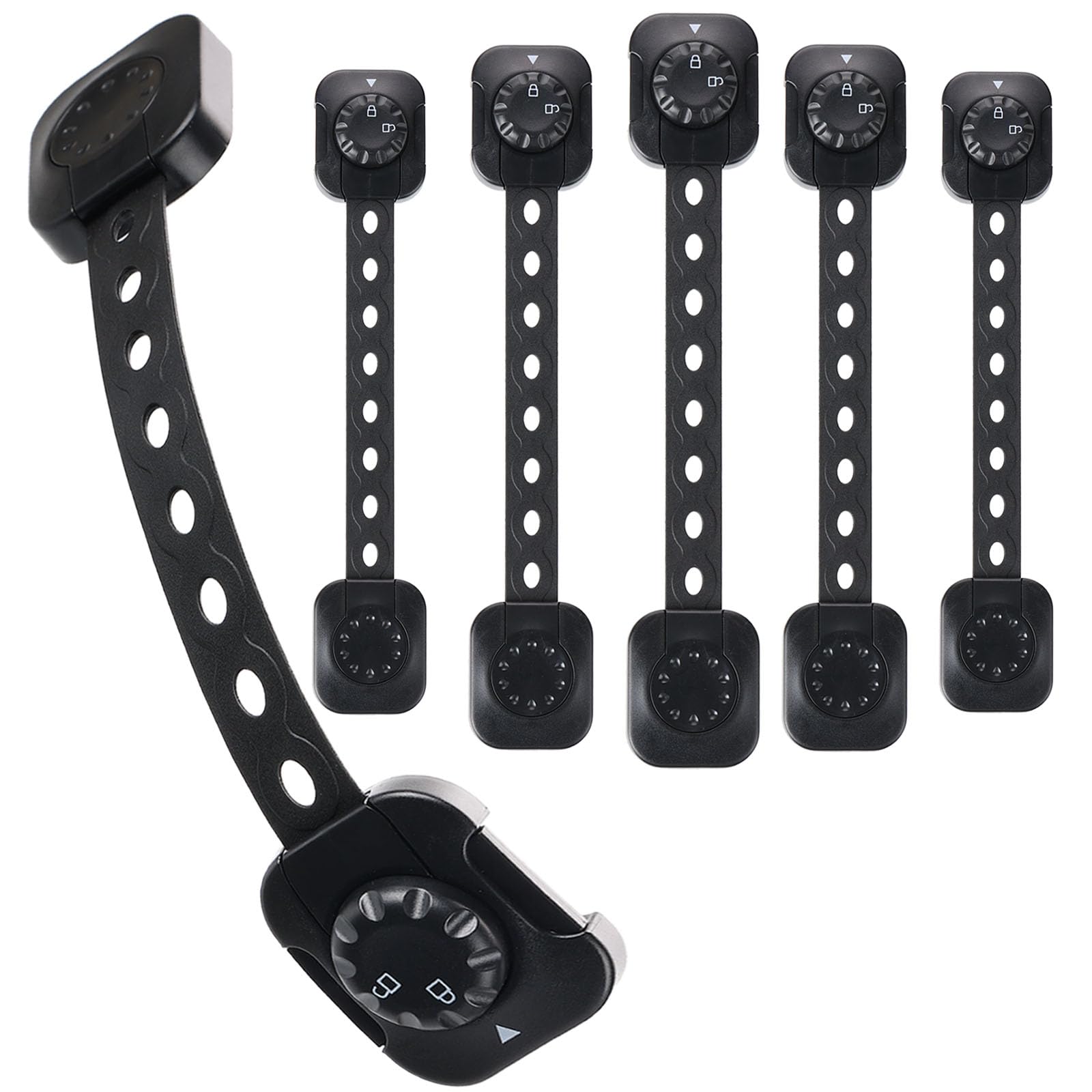 Fursafe&Q cabinet locks pack6 closeup straps for toddler-proofing cabinets and drawers