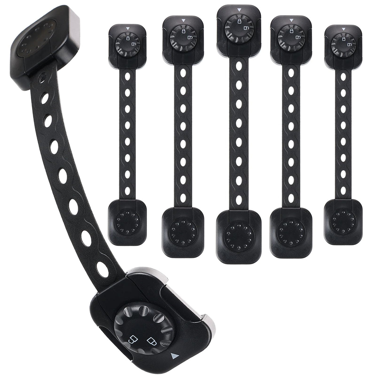 Fursafe&Q cabinet locks pack6 closeup straps for toddler-proofing cabinets and drawers