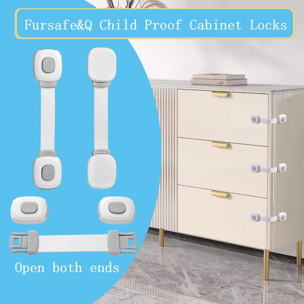 FursafeQ grey door latch installed on fridge door highlights multi-surface use.