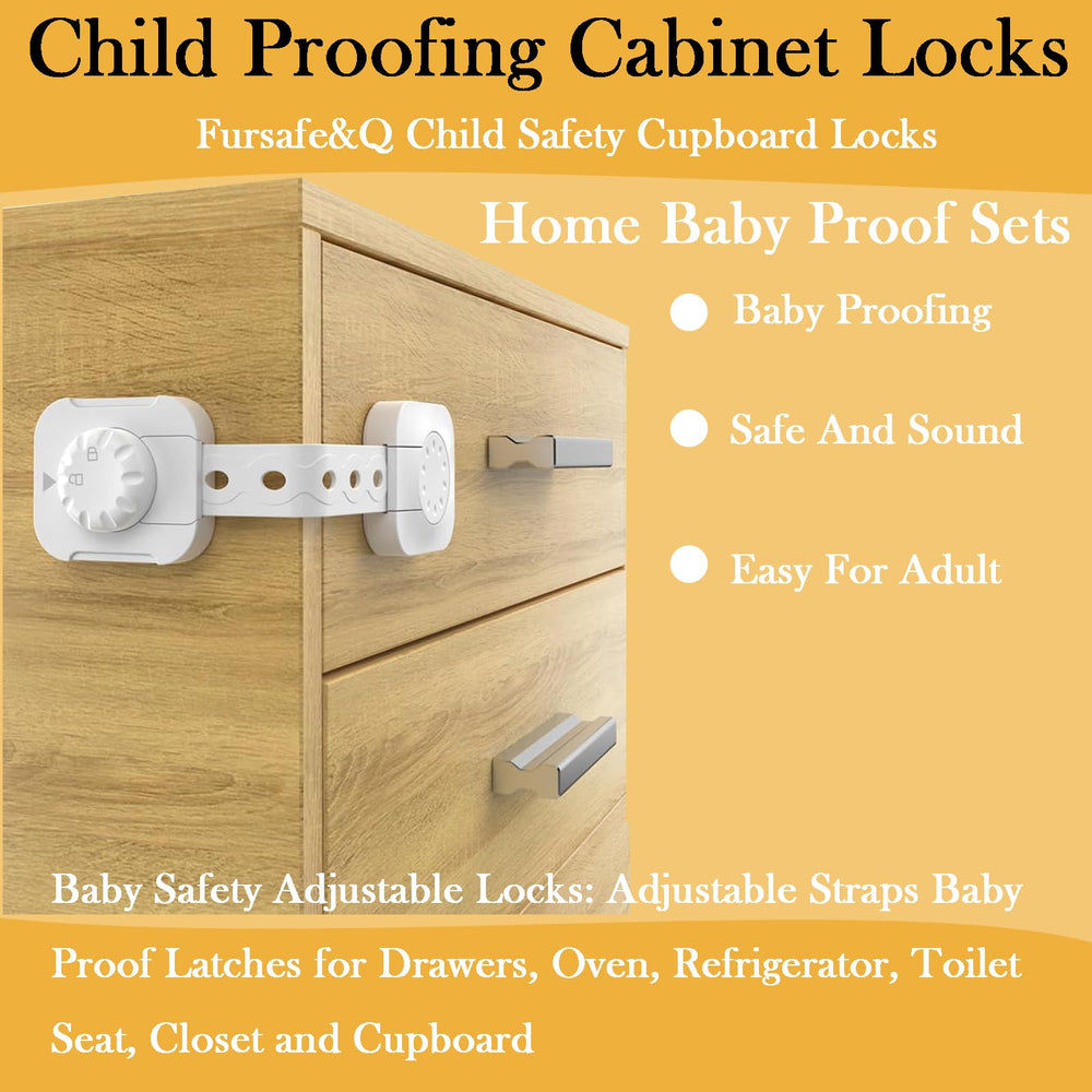 Fursafe&amp;Q latch setup for fridge, drawer, oven in a white finish.