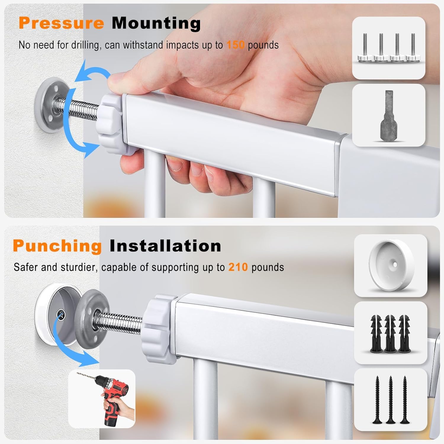FURTIME white metal gate resists large-pet pushes.