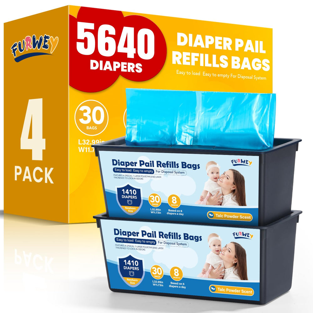 FURWEY diaper pail refill 30 bags per refill — long-lasting capacity for busy families.