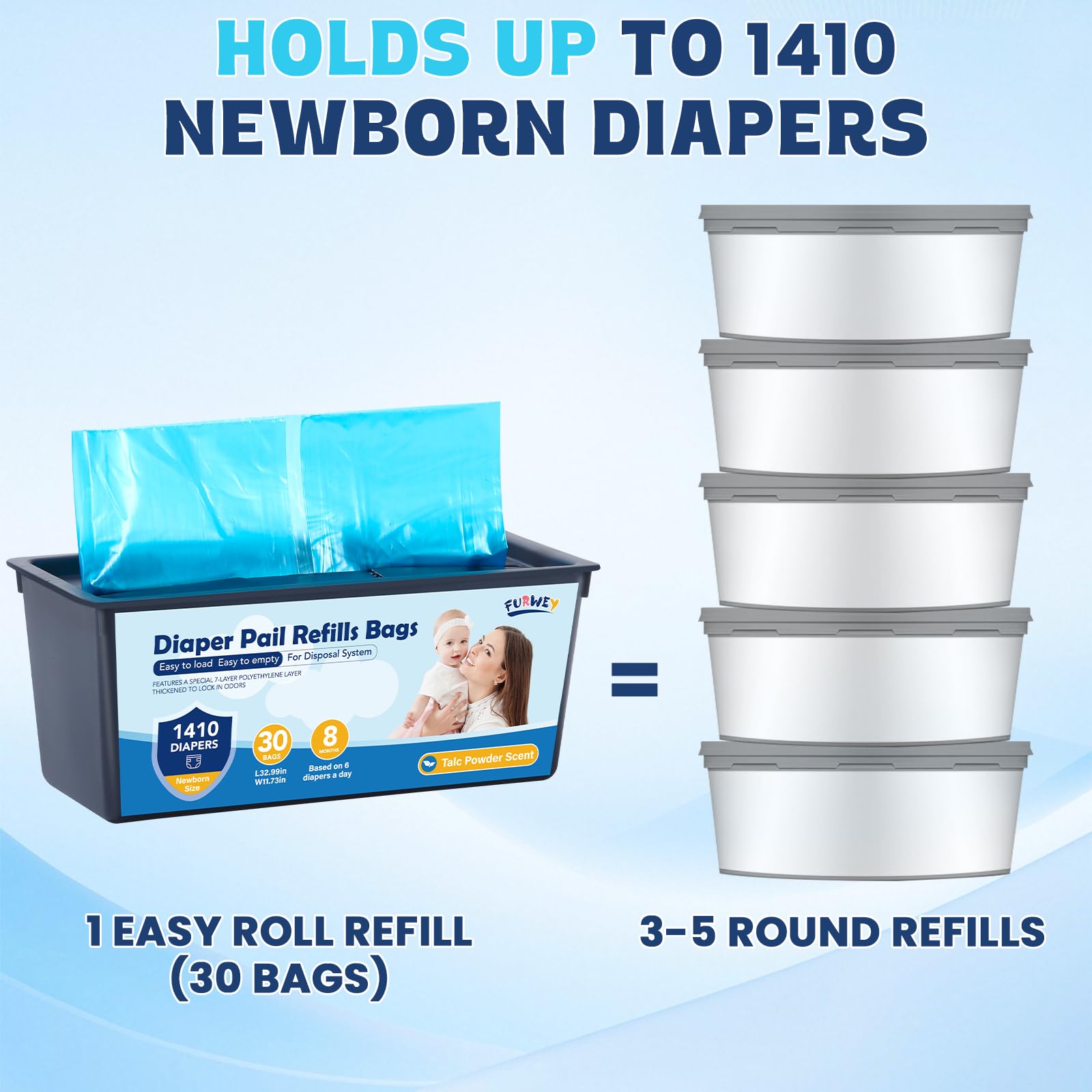FURWEY 7-layer odor barrier technology reduces smells during diaper changes.