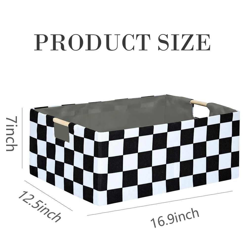 FUULOXE Checkered Storage Basket folded setup demonstrates its collapsible design for travel and seasonal storage.