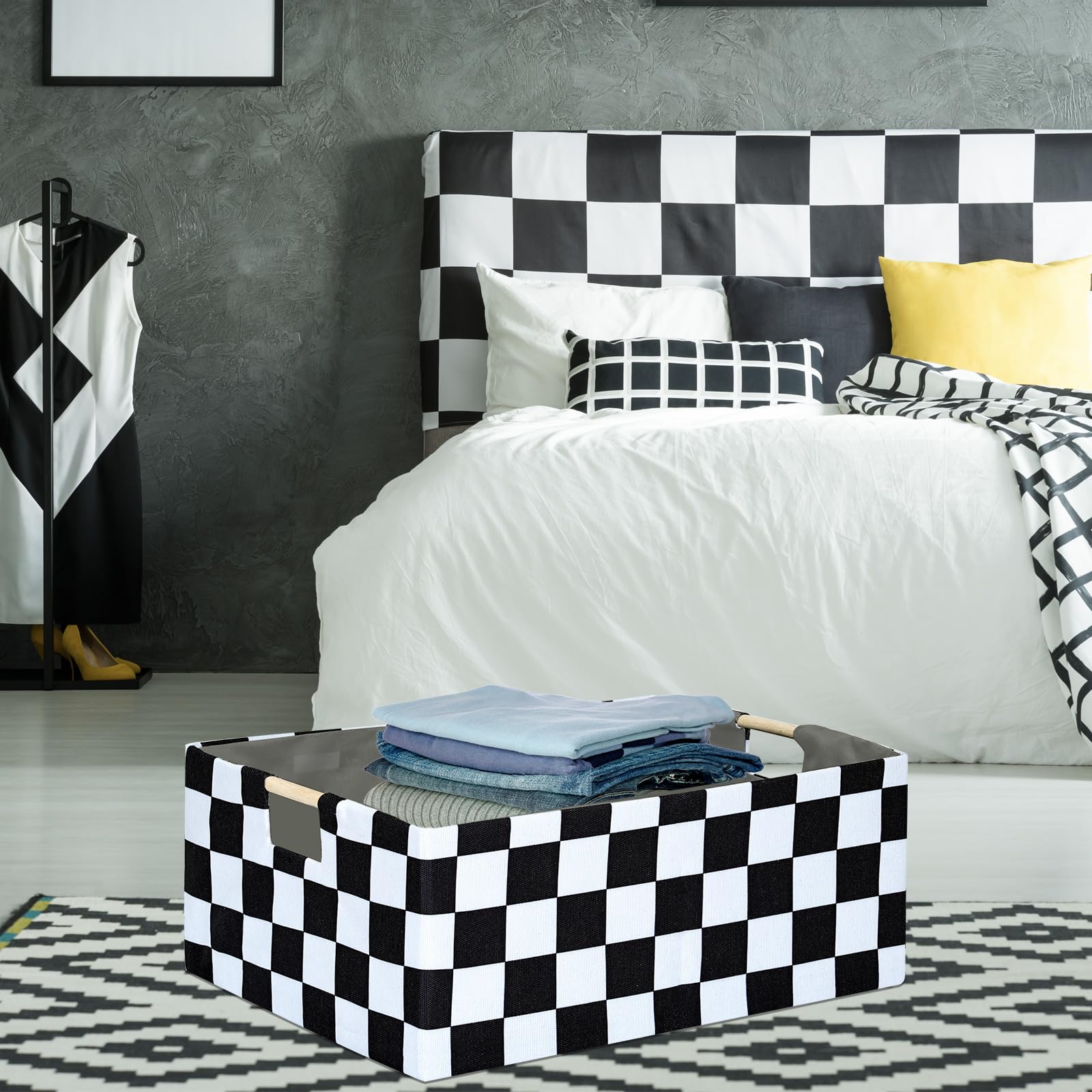 FUULOXE Checkered Storage Basket for toy storage keeps playroom essentials tidy and accessible.