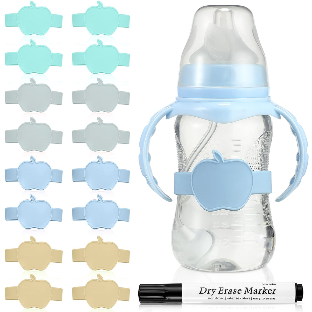 Fuutreo 16-pack silicone bottle labels for daycare keep bottles organized and identifiable.