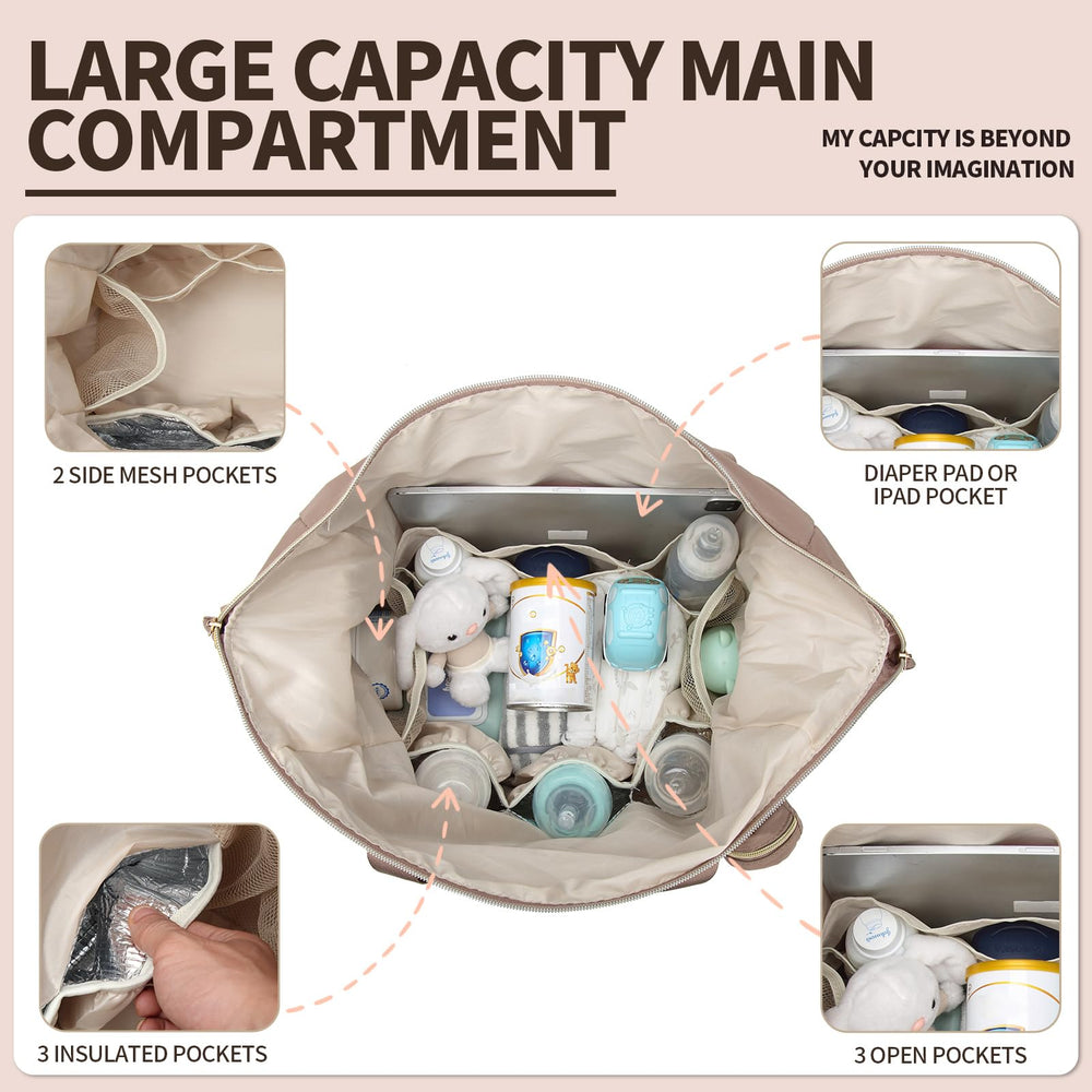Fwkekye Diaper Bag Changing Pad area enables quick on-site diaper changes.
