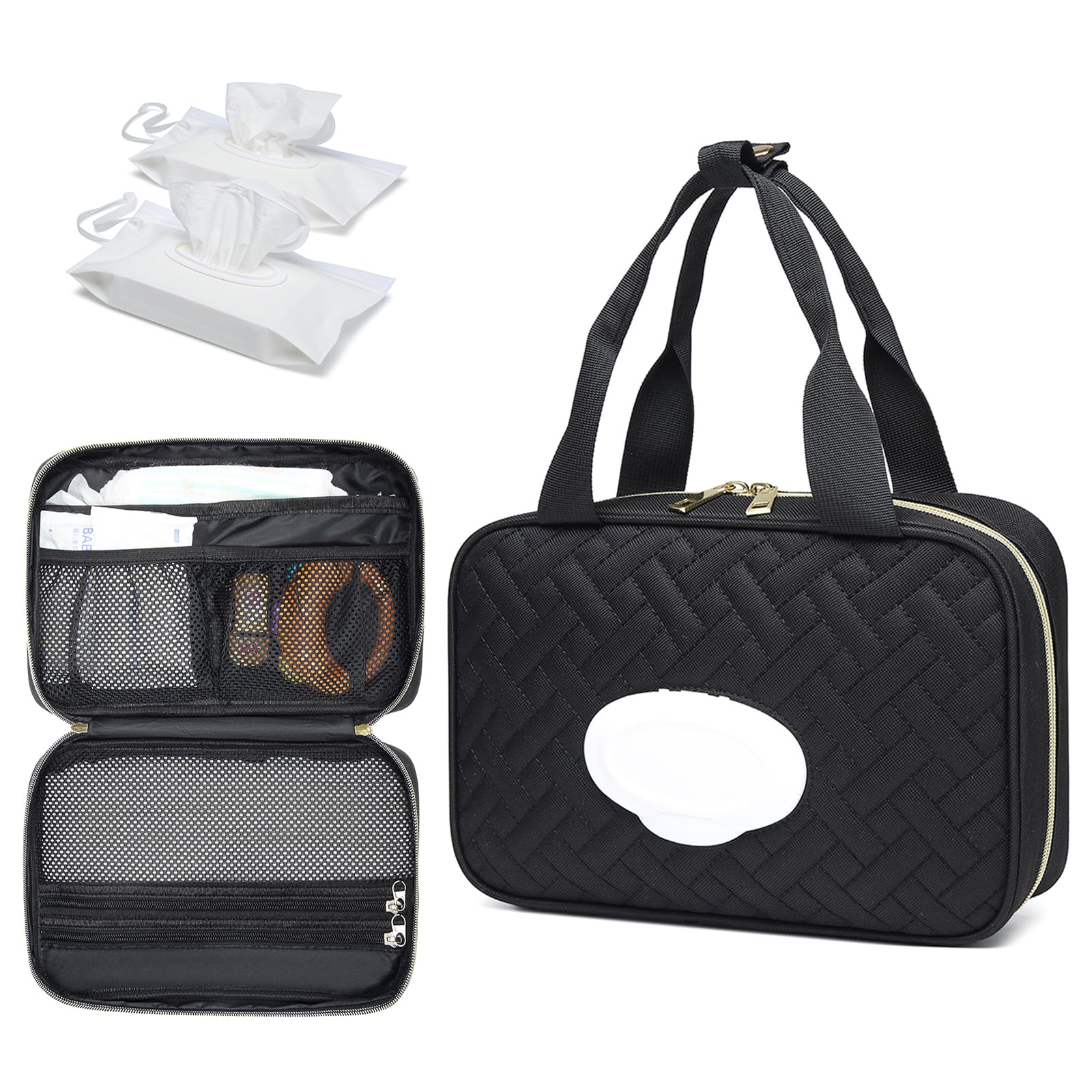 Fwkekye diaper bag organizer main compartment keeps bottles, diapers, and essentials neatly within reach.