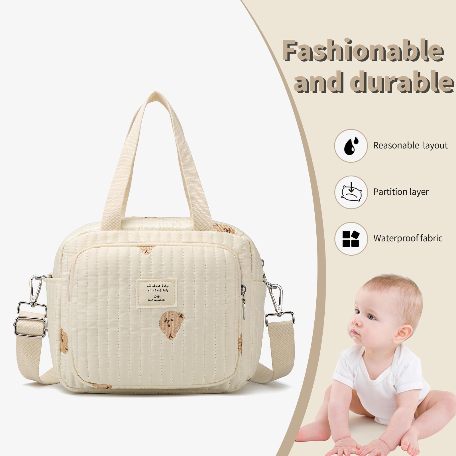 Fwkekye small diaper bag tote off white color suits outfits and baby essentials.
