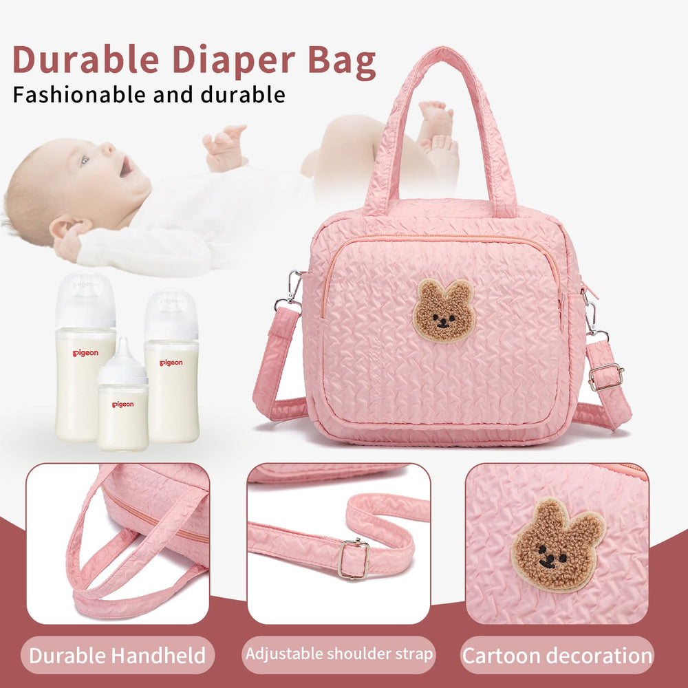 Fwkekye small diaper bag tote pink dimensions 9.44x5.5x7.87 inches.