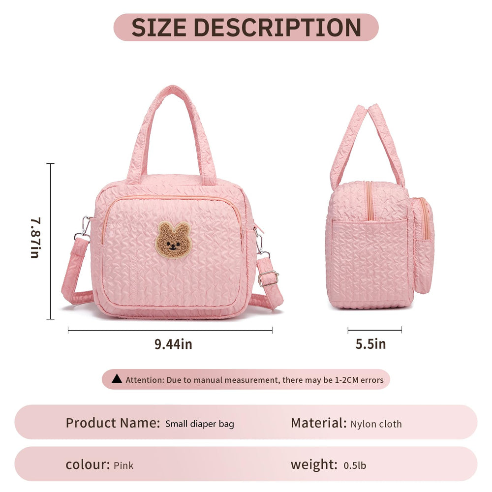 Fwkekye small diaper bag tote pink use-scenario image shows quick-trip packing.